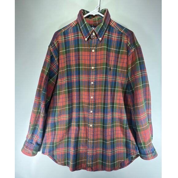 VTG Ralph Lauren Men's Blaire Chamois Flannel Button Down L/S Plaid Shirt  Sz L - Picture 1 of 10